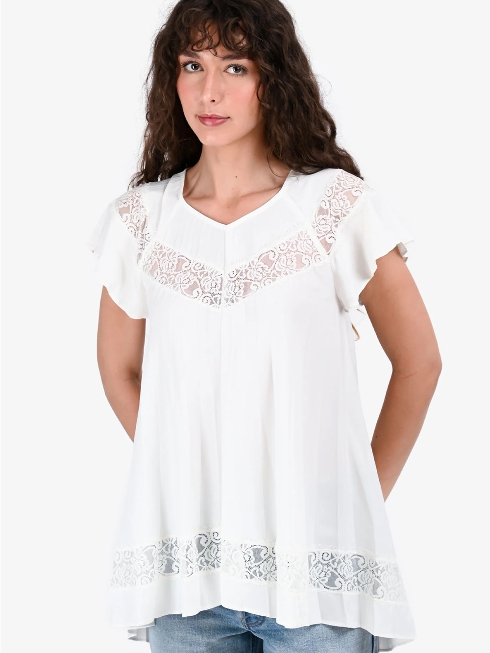 Zimmermann Pleated Lace Blouse White Boho Romantic Top Size 1 Small